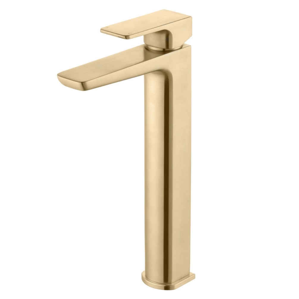 Product cut out image of the Dorian Brushed Brass Tall Basin Mixer Tap ZERO105812